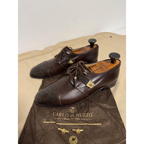 Carlo di Nuzzo Shoes Mens Size 9 Brown Ostrich Cap Toe Dress Oxford Made Italy main image 6